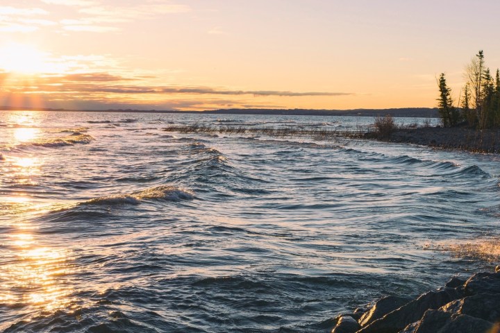 a sunset over lake michigan