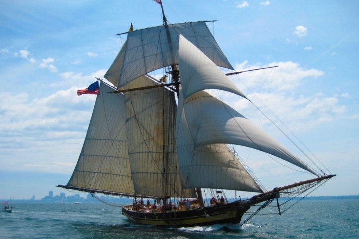 a small boat in a large body of water
